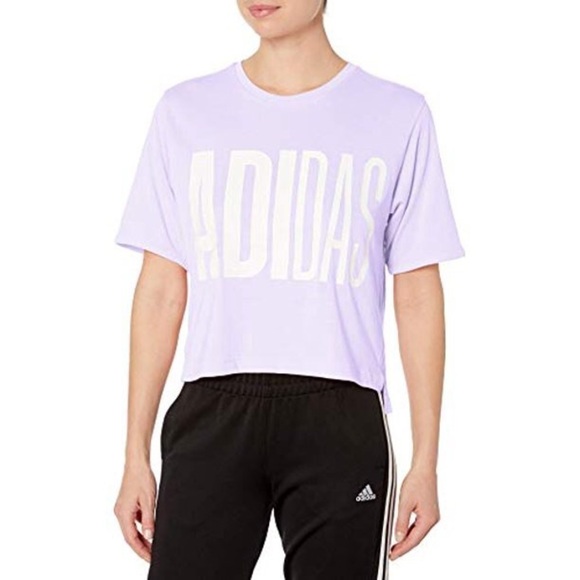 Adidas Universal Lavender Word Slight Crop Tee Large - Picture 1 of 6